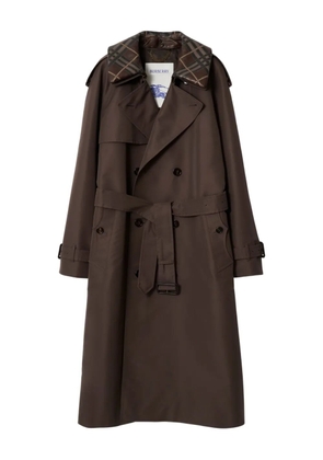 Burberry checked-collar belted trench coat - Brown