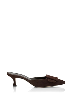 Manolo Blahnik buckle suede mule - Brown