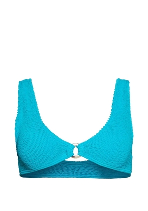 Bond-eye ring-detail textured bikini top - Blue
