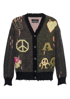 AllSaints graphic-print frayed cardigan - Black