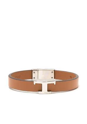 Tod's logo-plaque leather bracelet - Brown