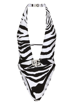 Dolce & Gabbana logo-plaque halterneck swimsuit - Black
