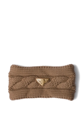 Prada cable-knit triangle-logo headband - Brown