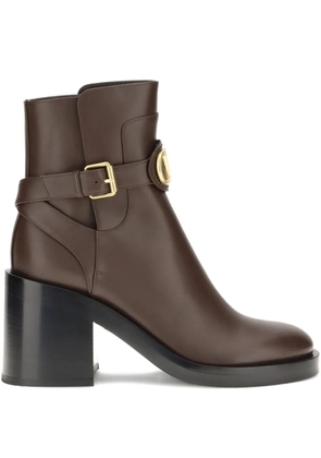Valentino Garavani 90mm V-logo Signature buckled ankle boots - Brown