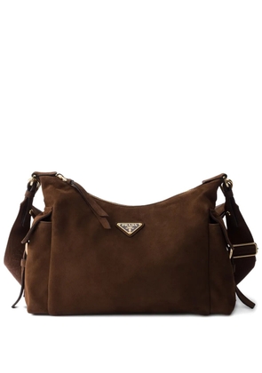 Prada large Explore suede-leather shoulder bag - Brown