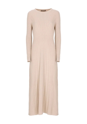 D.Exterior round-neck long-sleeves midi dress - Neutrals