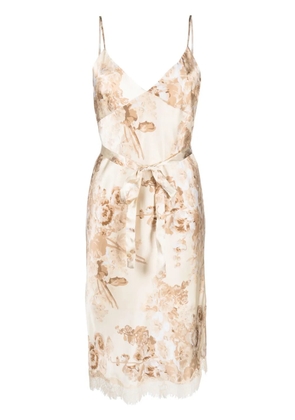 Gold Hawk floral-print lace-detail silk dress - Neutrals