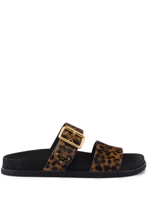 Prada triangle-logo animal-print sandals - Brown