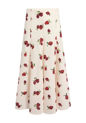 KHAITE Lenno floral-print pleated midi skirt - Neutrals