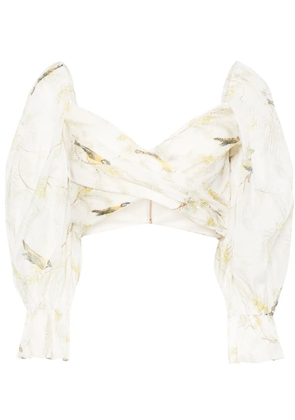 ZIMMERMANN Acacia Birds-print cropped blouse - Neutrals