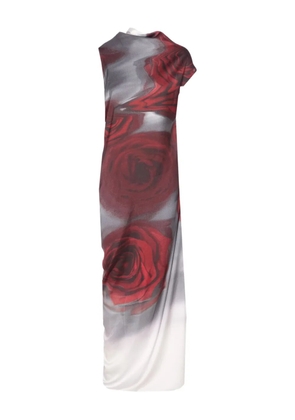 Jean Paul Gaultier Red Blurry Roses asymmetrical dress