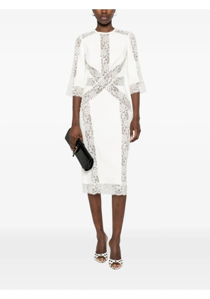 Elie Saab lace-panel midi dress - White