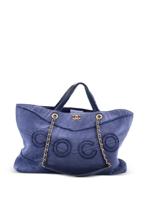 CHANEL Pre-Owned Coco Shopping Fringe Chevron Denim Large tote bag - Blue