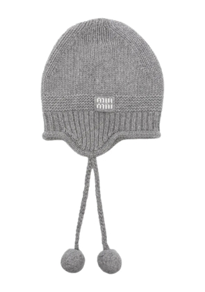 Miu Miu pompom-detailed ear-flap beanie - Grey