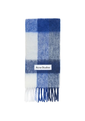Acne Studios check logo-appliqué scarf - Blue