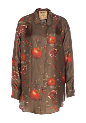 Uma Wang pomegranate-print asymmetrical-buttoned top - Brown