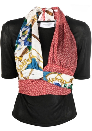 Marine Serre twisted-scarf hybrid knit top - Black