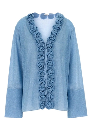 Oséree rose-embellished lurex cardigan - Blue