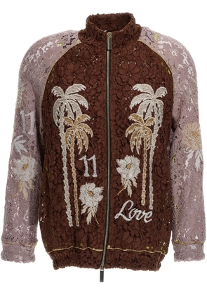 LINEA 11 embroidered-lace bomber jacket - Brown