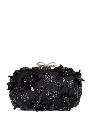 Self-Portrait crystal-embellished floral clutch bag - Black