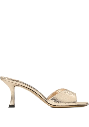 Jimmy Choo metallic-effect leather square-toe heeled sandals - Yellow