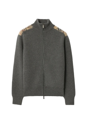 Burberry funnel-neck check-trim cardigan - Grey