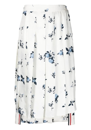 Thom Browne floral-print silk pleated skirt - White