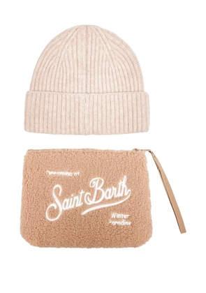 MC2 Saint Barth ribbed embroidery beanie pouch (set of two) - Brown