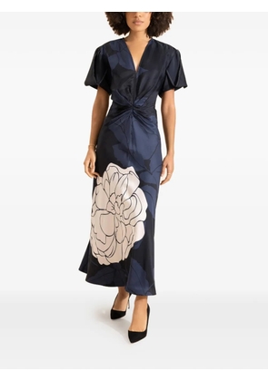 Victoria Beckham gathered V-neck midi dress - Blue