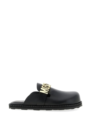 Moschino metal-lettering leather mules - Black