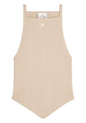 Courrèges logo-embroidered ribbed top - Neutrals