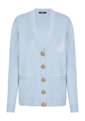 Balmain emblem-detail buttoned cardigan - Blue