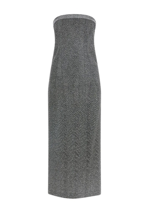 Ermanno Scervino rhinestone-embellishment herringbone-pattern maxi dress - Grey