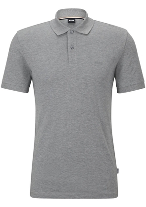 BOSS logo-embroidered mélange-effect organic-cotton polo shirt - Grey