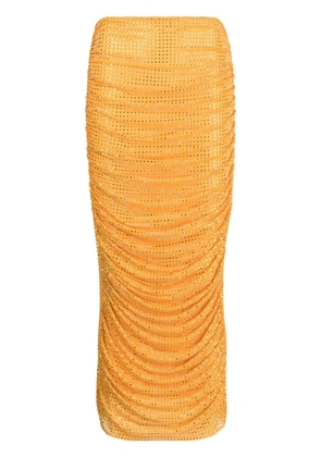 Self-Portrait embellished ruched midi skirt - Orange