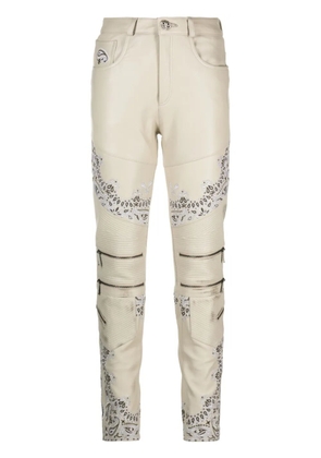Philipp Plein bandana-panelling skinny leather trousers - Neutrals