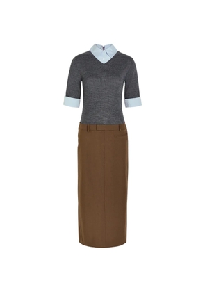 STAUD Geo layered woven midi dress - Brown