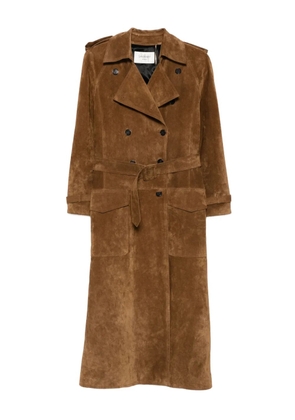Saint Laurent double-breasted suede long coat - Brown