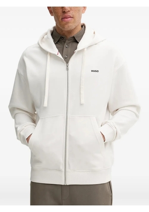 HUGO zip hooded logo printed hoodie - White