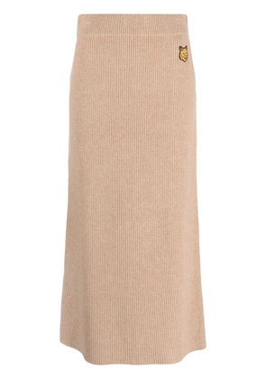 Maison Kitsuné Fox-patch ribbed-knit skirt - Neutrals