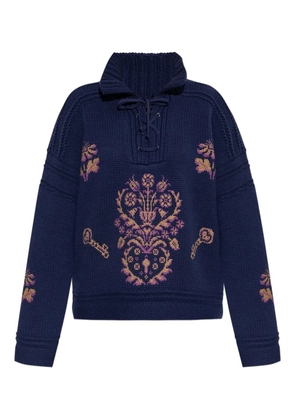 ETRO lace-up embroidered sweater - B0065 BLUE