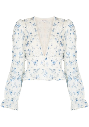 Reformation Meadowlark V-neck cropped blouse - White