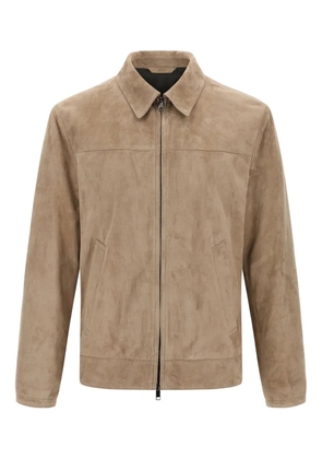 Brioni shirt-collar suede leather jacket - Neutrals