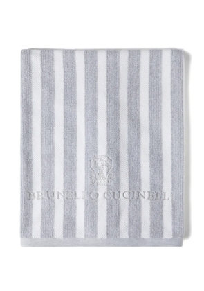 Brunello Cucinelli striped embroidered cotton beach towel - Grey