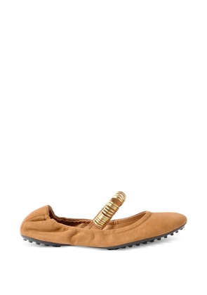Tod's golden-ring detail suede ballet flats - Brown