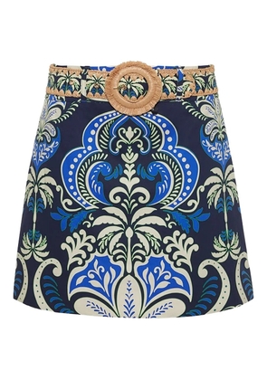 Cara Cara Blaze raffia-belt printed mini skirt - Blue