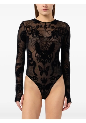 Philipp Plein flocked print long-sleeve bodysuit - Black