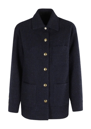 PINKO glitter-flecked button-front tweed jacket - Blue