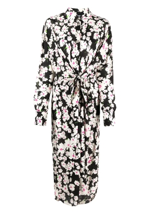 MSGM floral-print tie-fastening cady midi dress - Black