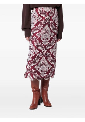FARM Rio patterned-jacquard scallop-hem midi skirt - Red